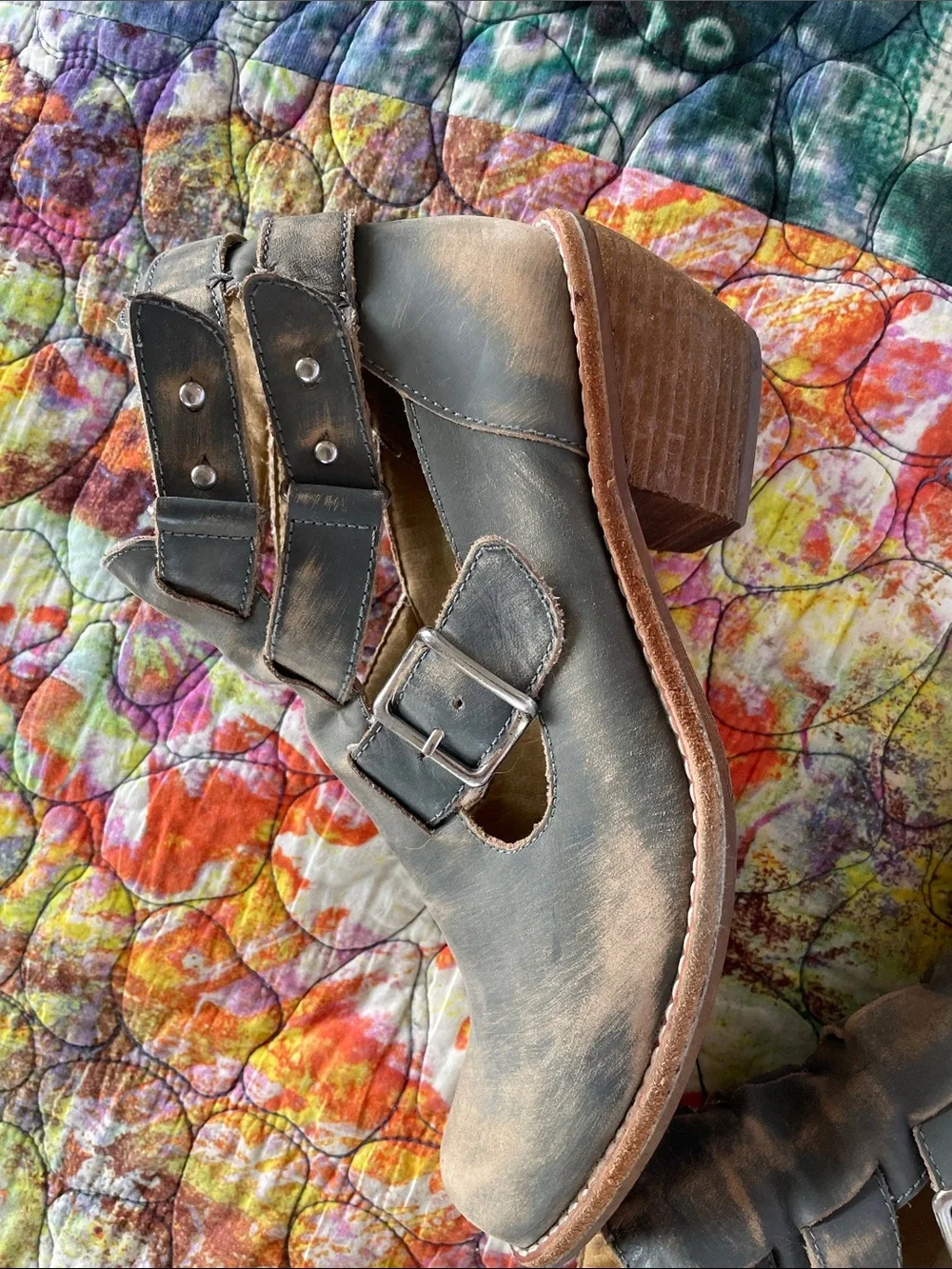 Latigo distressed blue gray booties